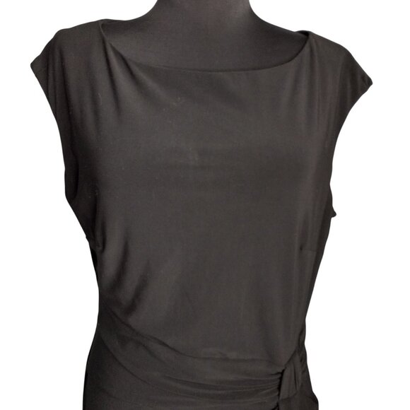 Chaps Size L Dress Sleeveless Little Black Ruched Waist Ruffle Detail - Picture 2 of 10